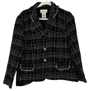 Megan Lee Women’s Black White Plaid Blazer Jacket 14 P